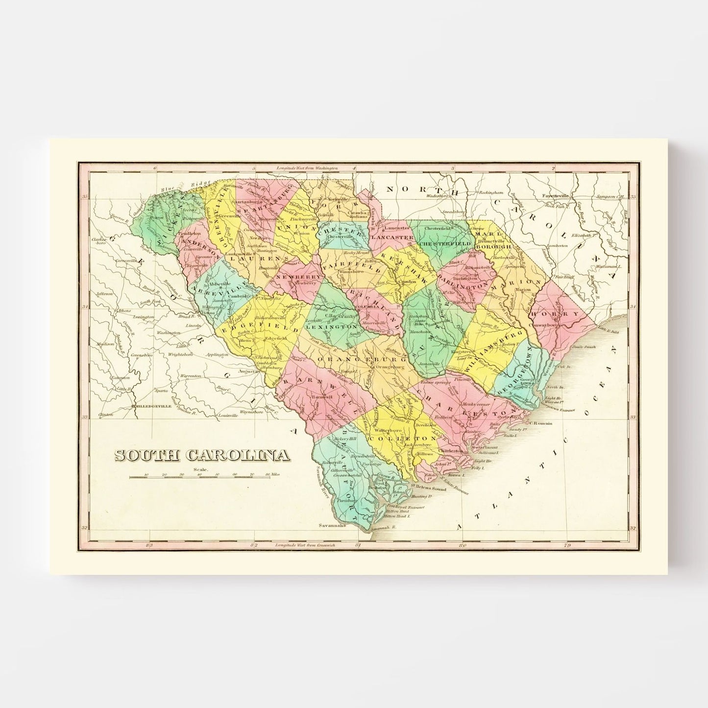Vintage Map of South Carolina, 1831