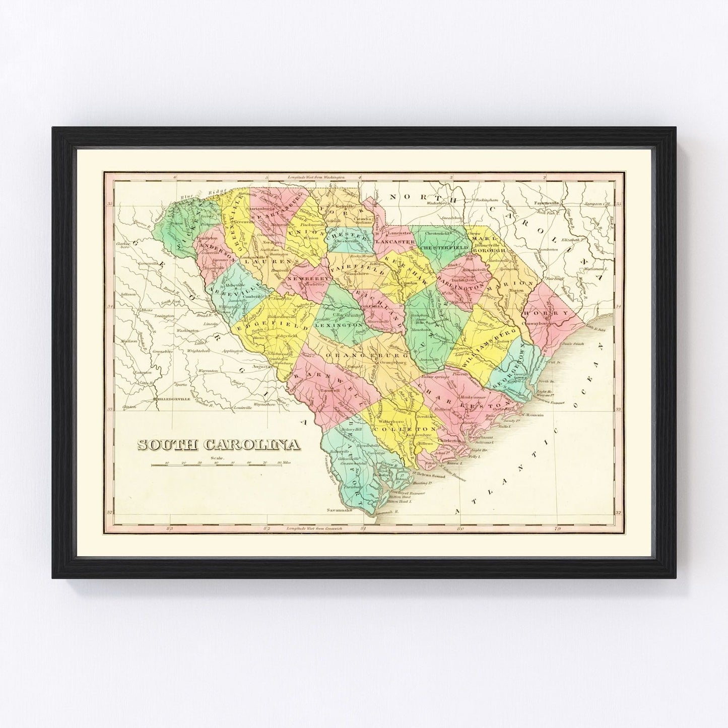 vintage map of South Carolina, 1831