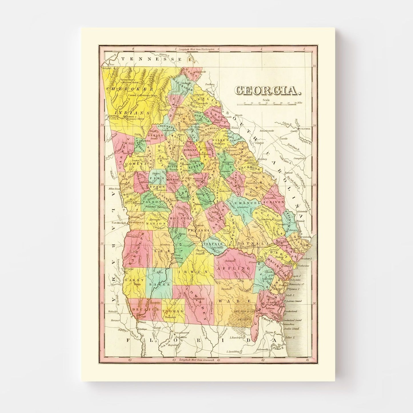 Vintage Map of Georgia, 1831