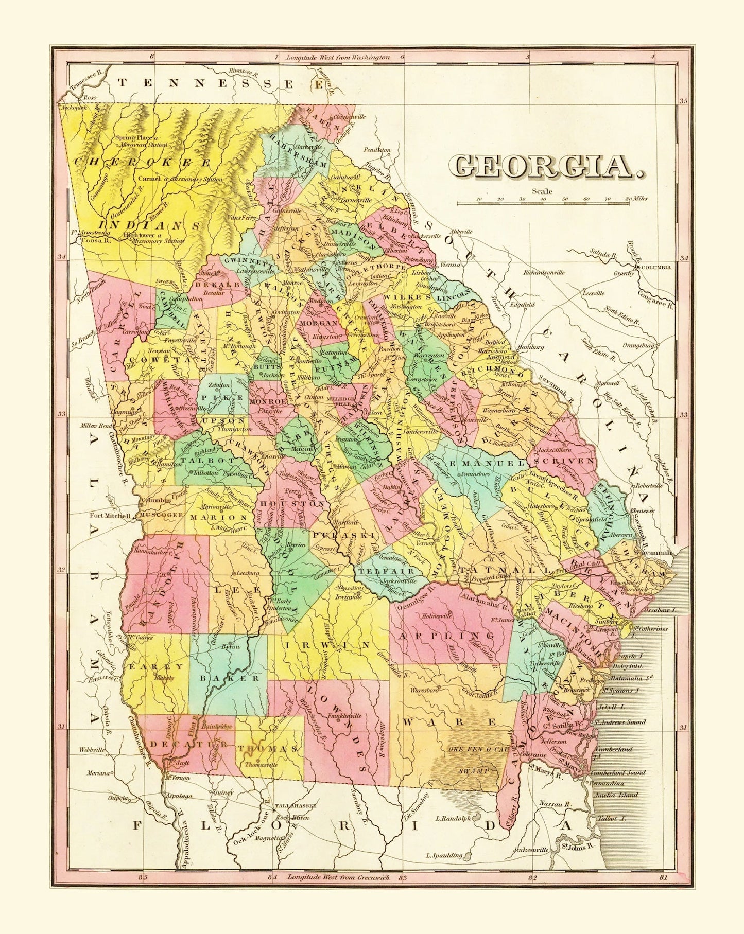 Vintage Map of Georgia, 1831