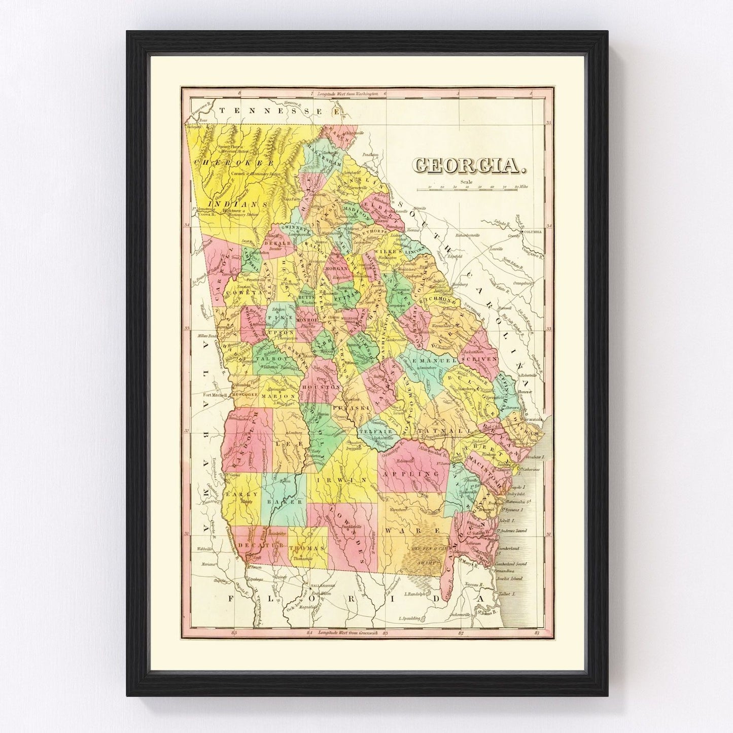 Vintage map of Georgia, 1831