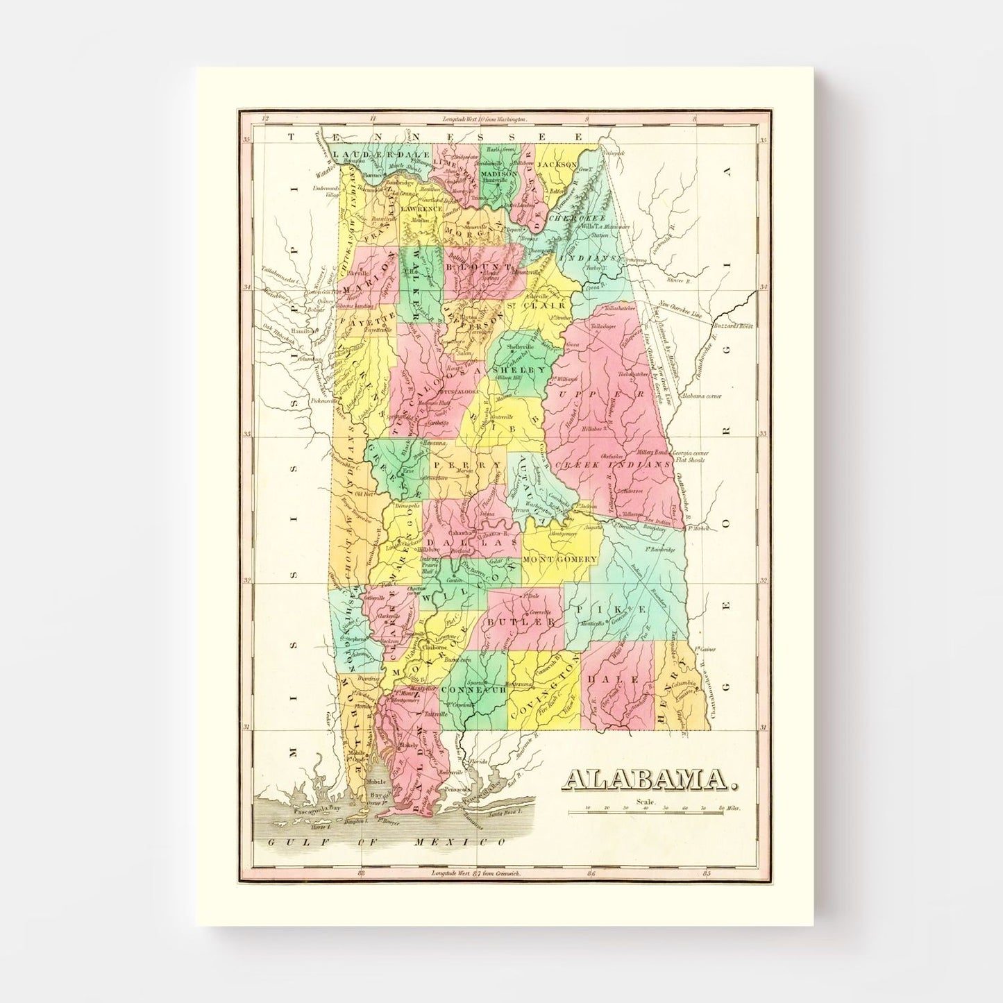 Vintage Map of Alabama, 1831