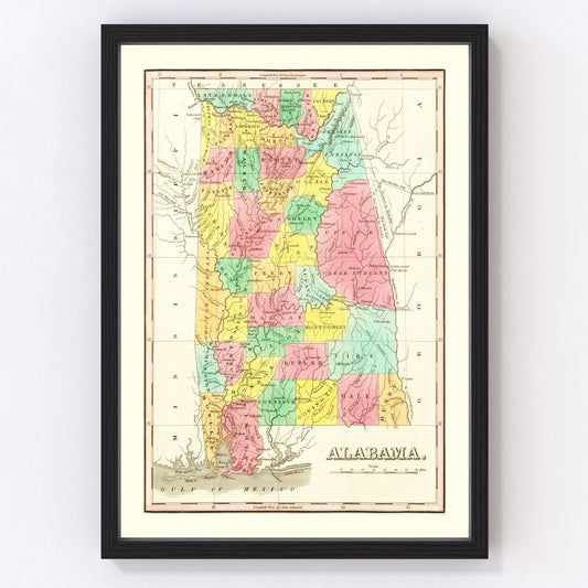 Vintage map of Alabama, 1831 - restored print