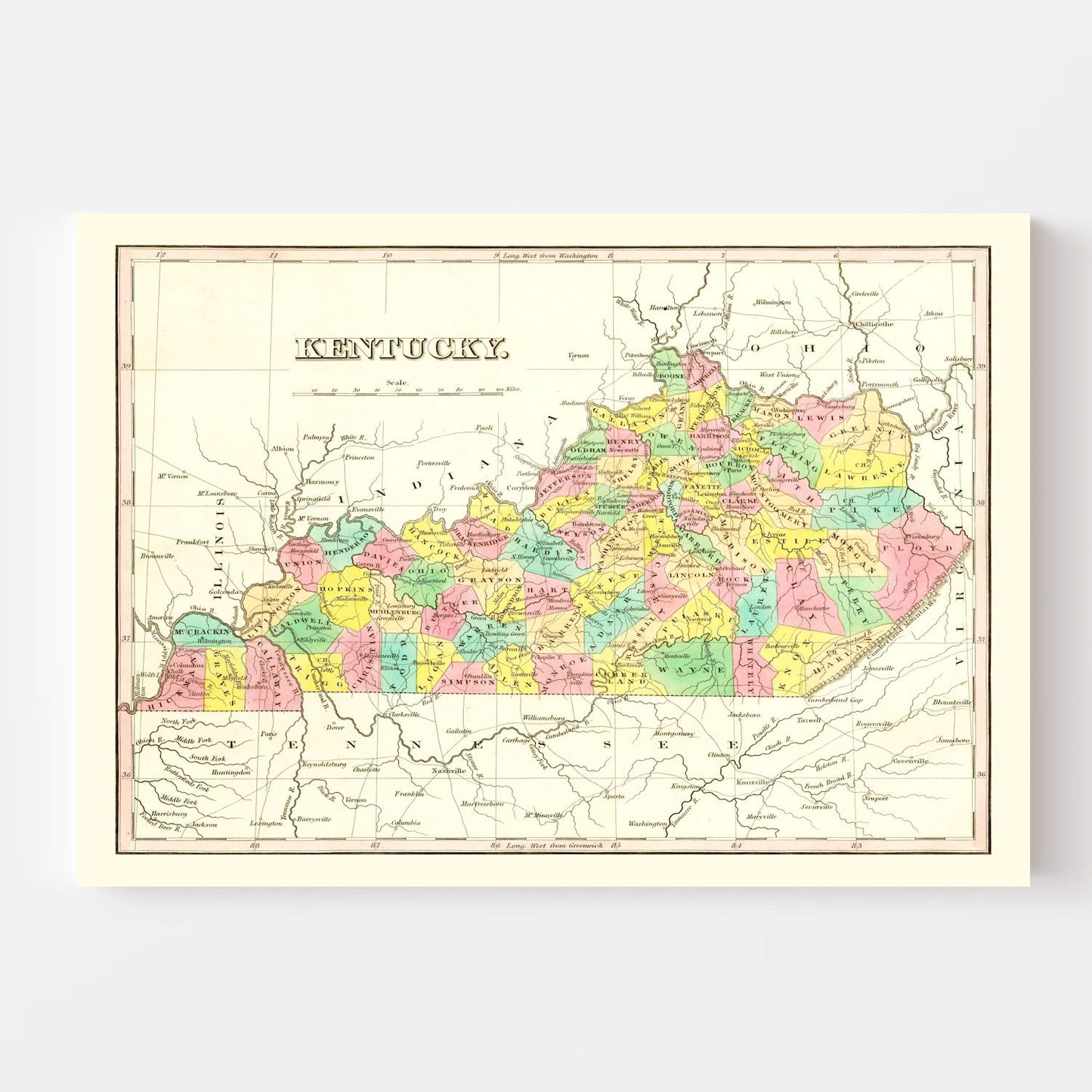 Vintage Map of Tennessee, 1831
