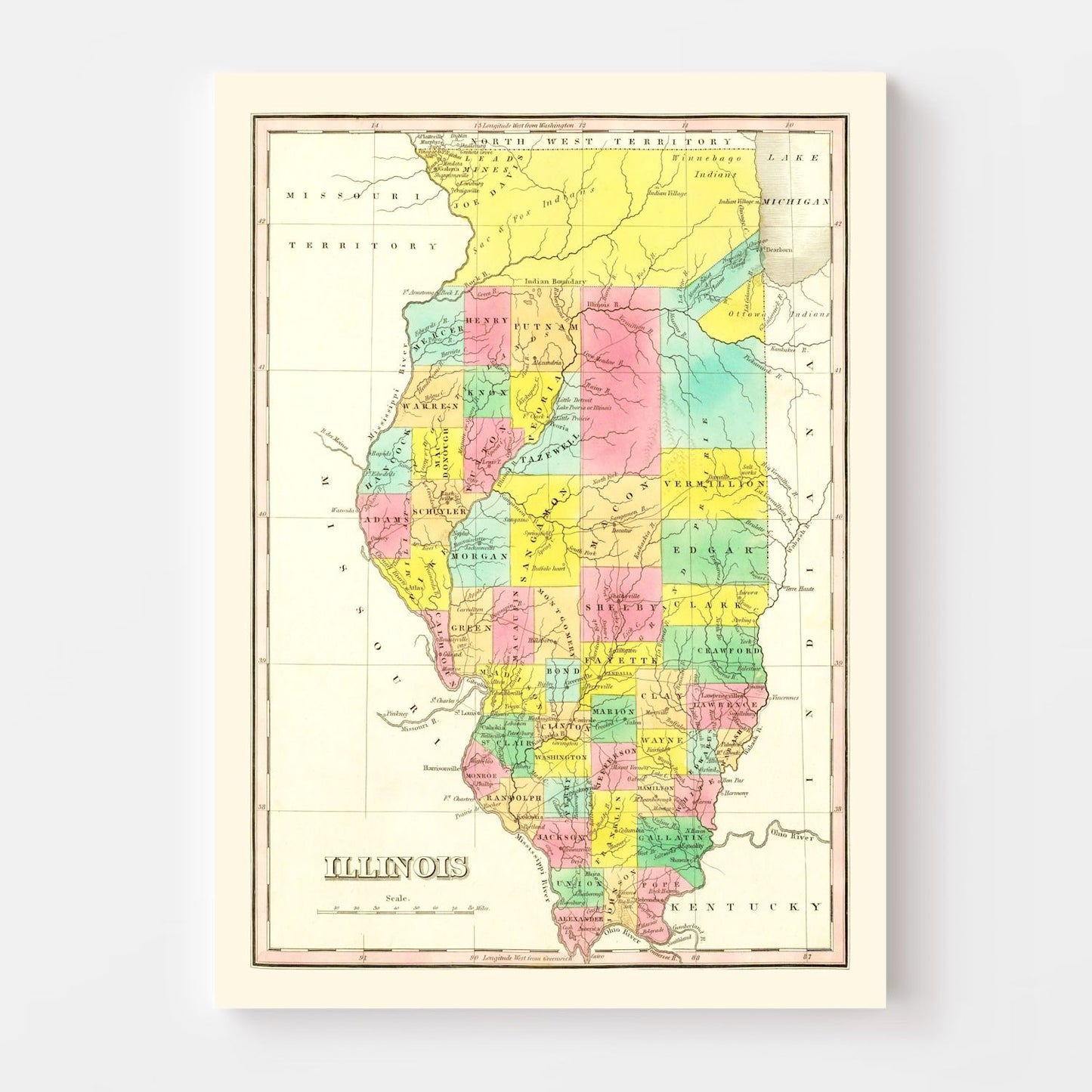 Vintage Map of Illinois, 1831