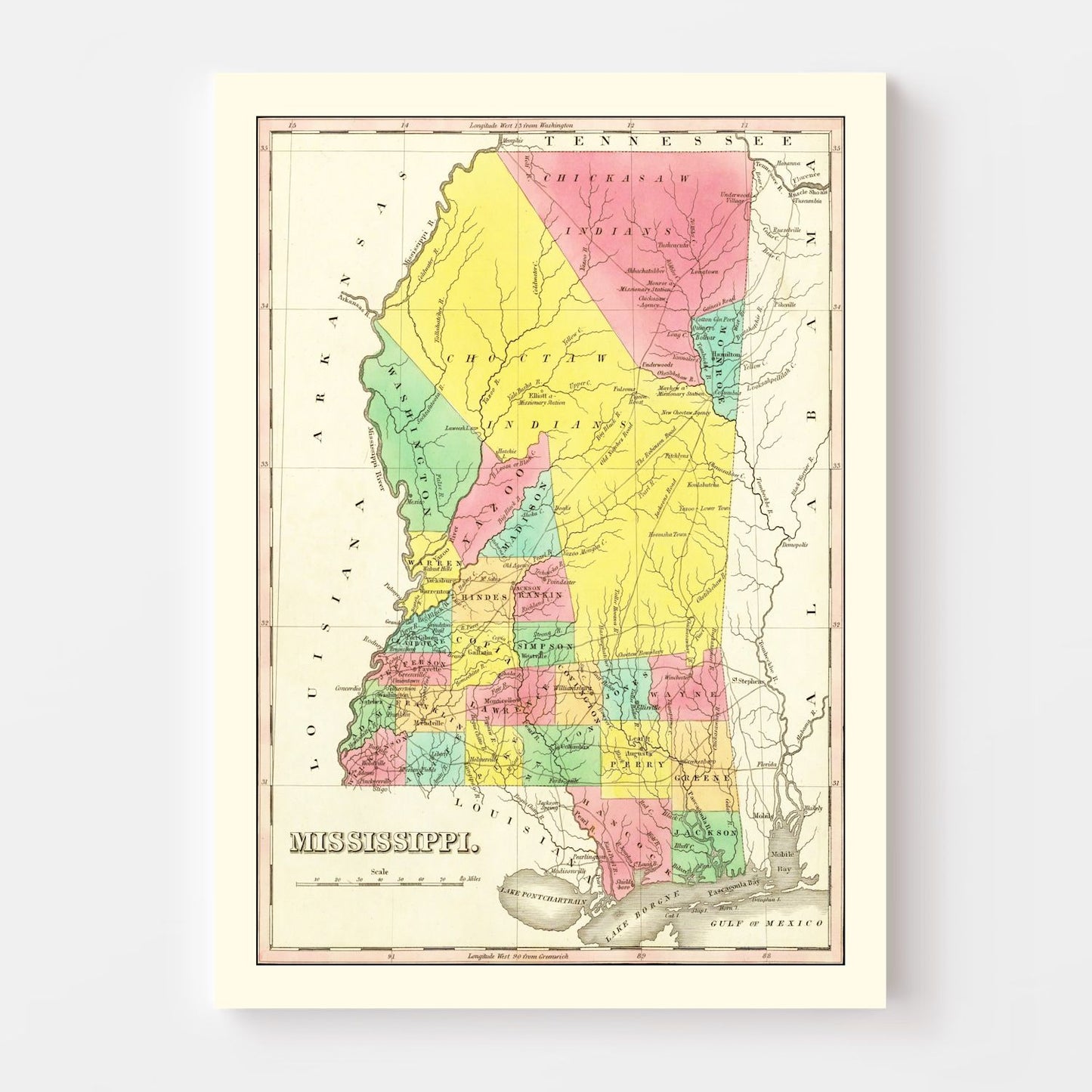 Vintage Map of Mississippi, 1831
