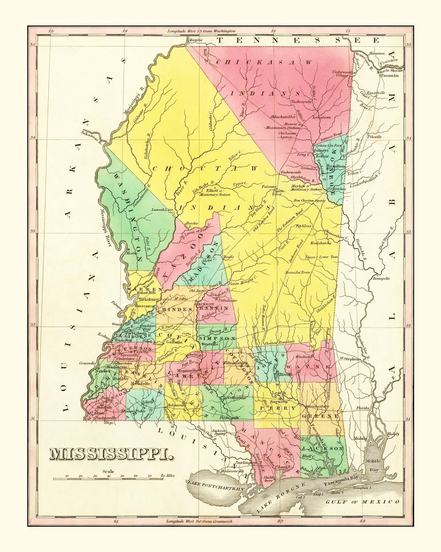 Vintage Map of Mississippi, 1831