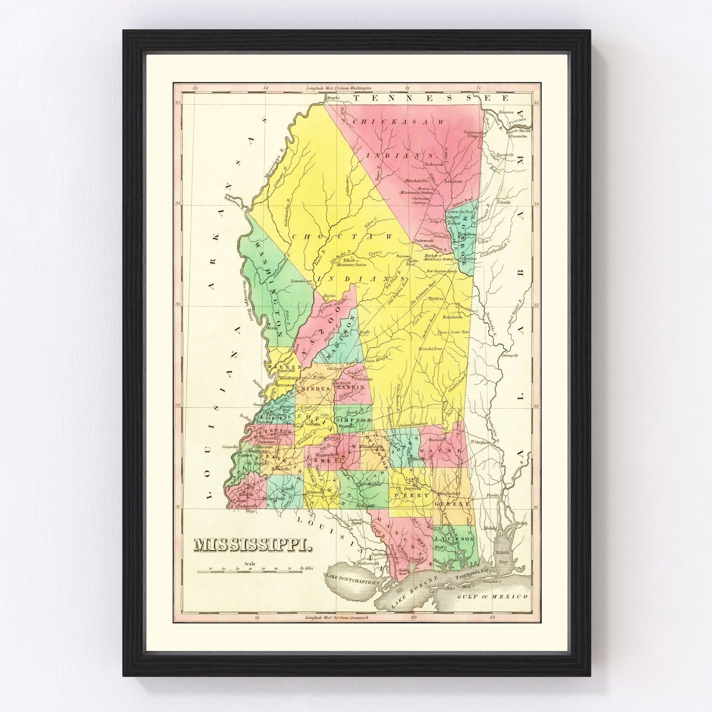 vintage map of Mississippi, 1831