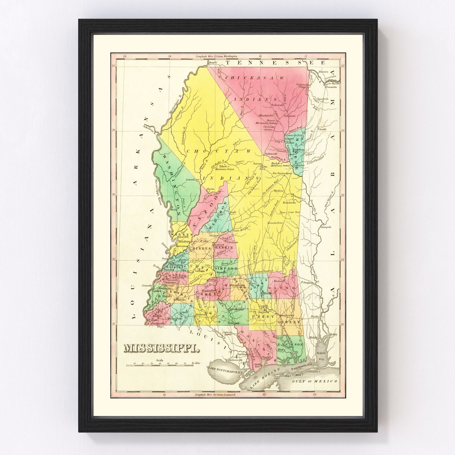 vintage map of Mississippi, 1831