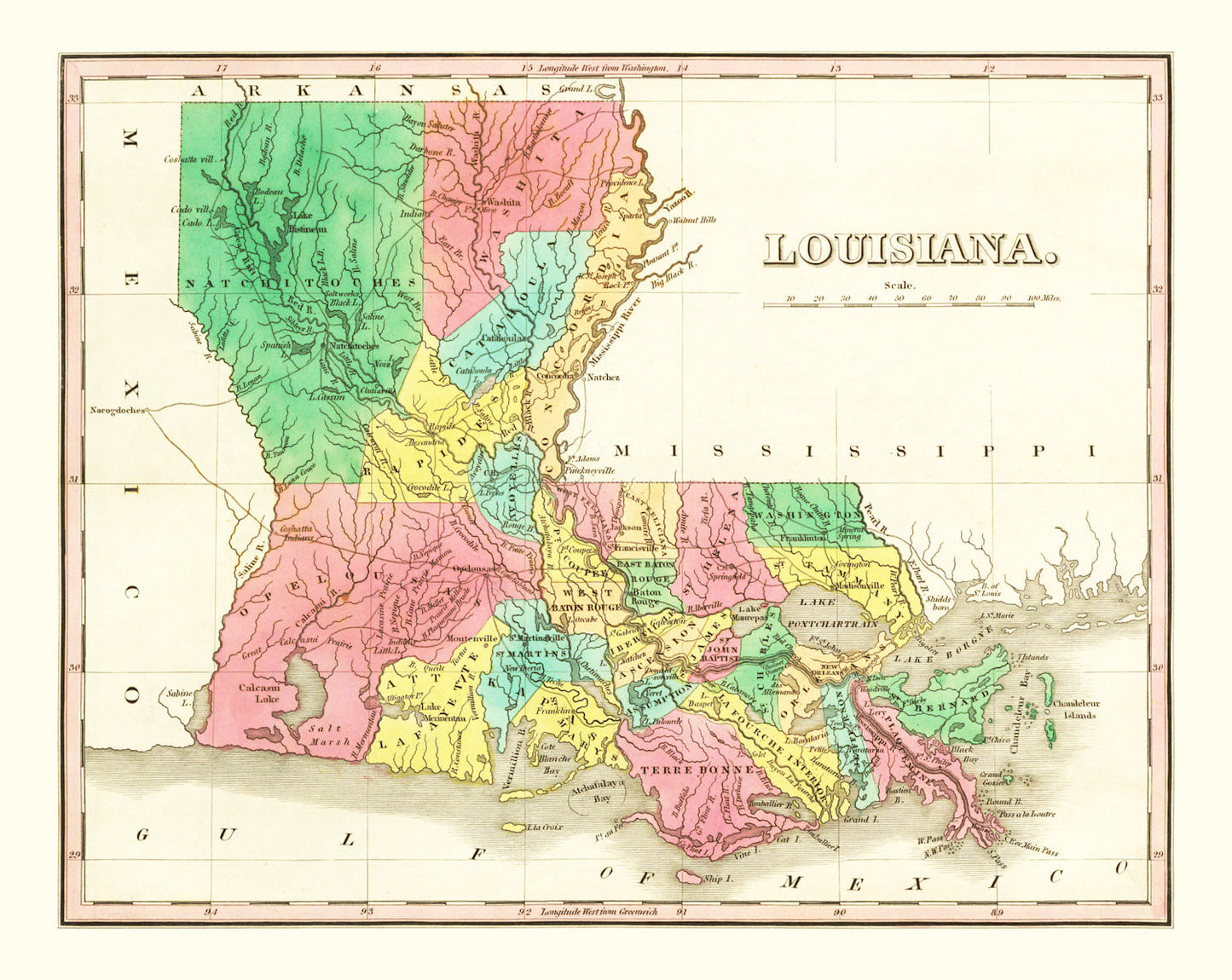 Vintage Map of Louisiana, 1831