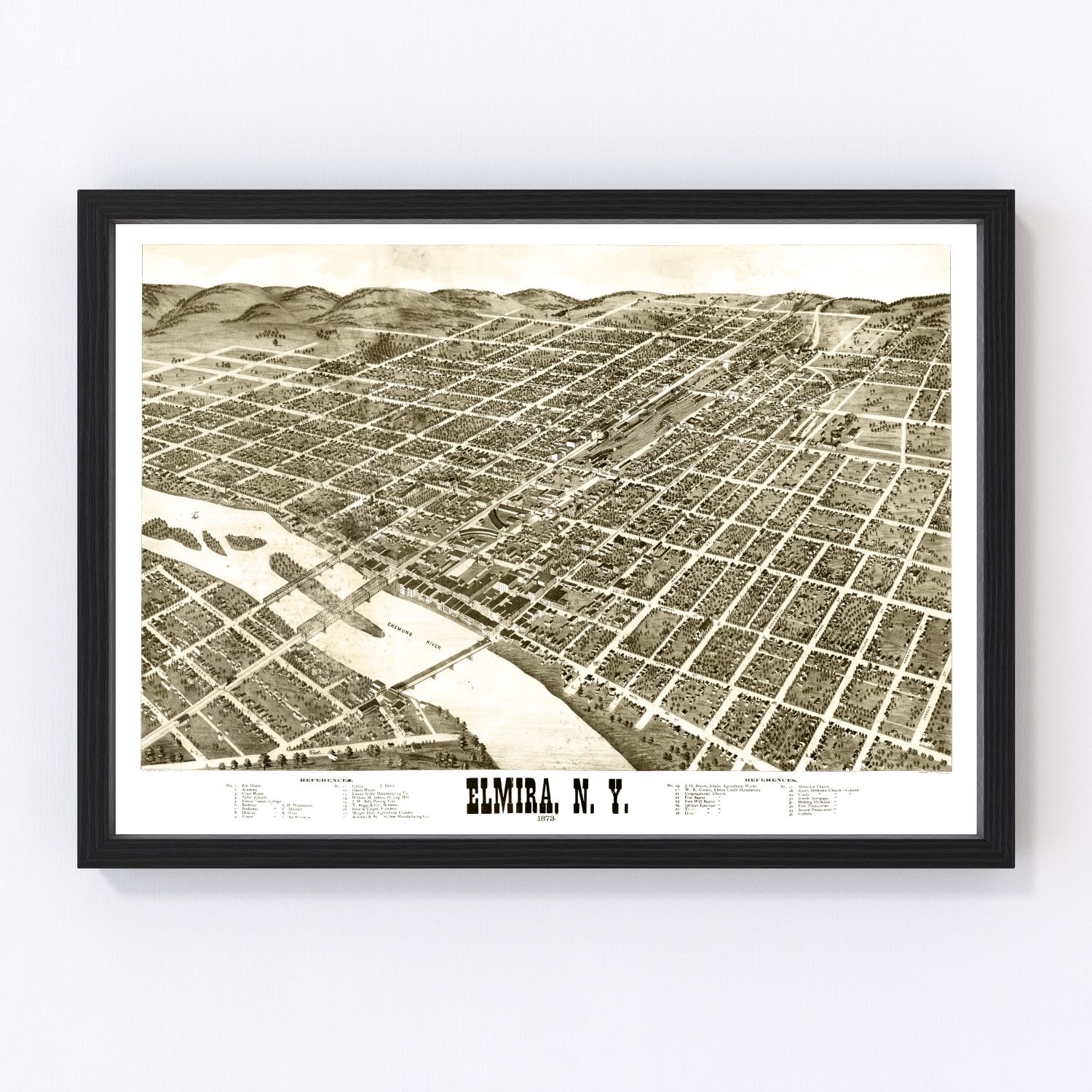 vintage map of Elmira, New York, 1873