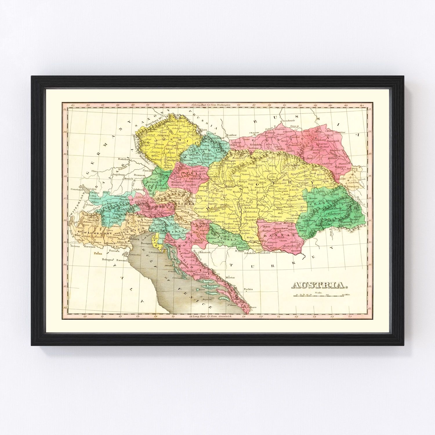 Vintage map of Austria, Austrian Empire Biedermeier era, 1831