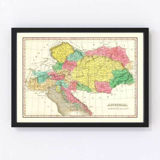 Vintage map of Austria, Austrian Empire Biedermeier era, 1831