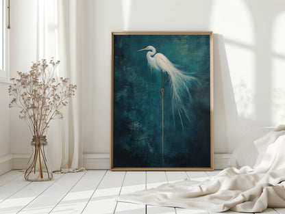 White Egret Wall Art - Minimalist Coastal Bird Print