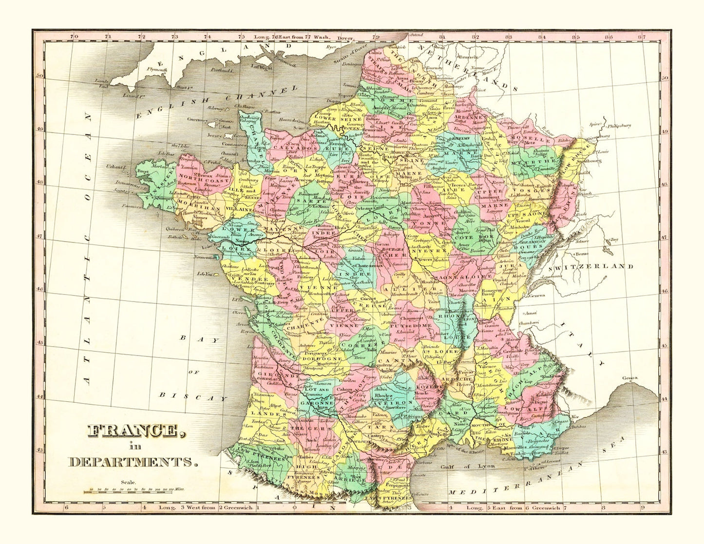 Old Map of France by Departments, 1831