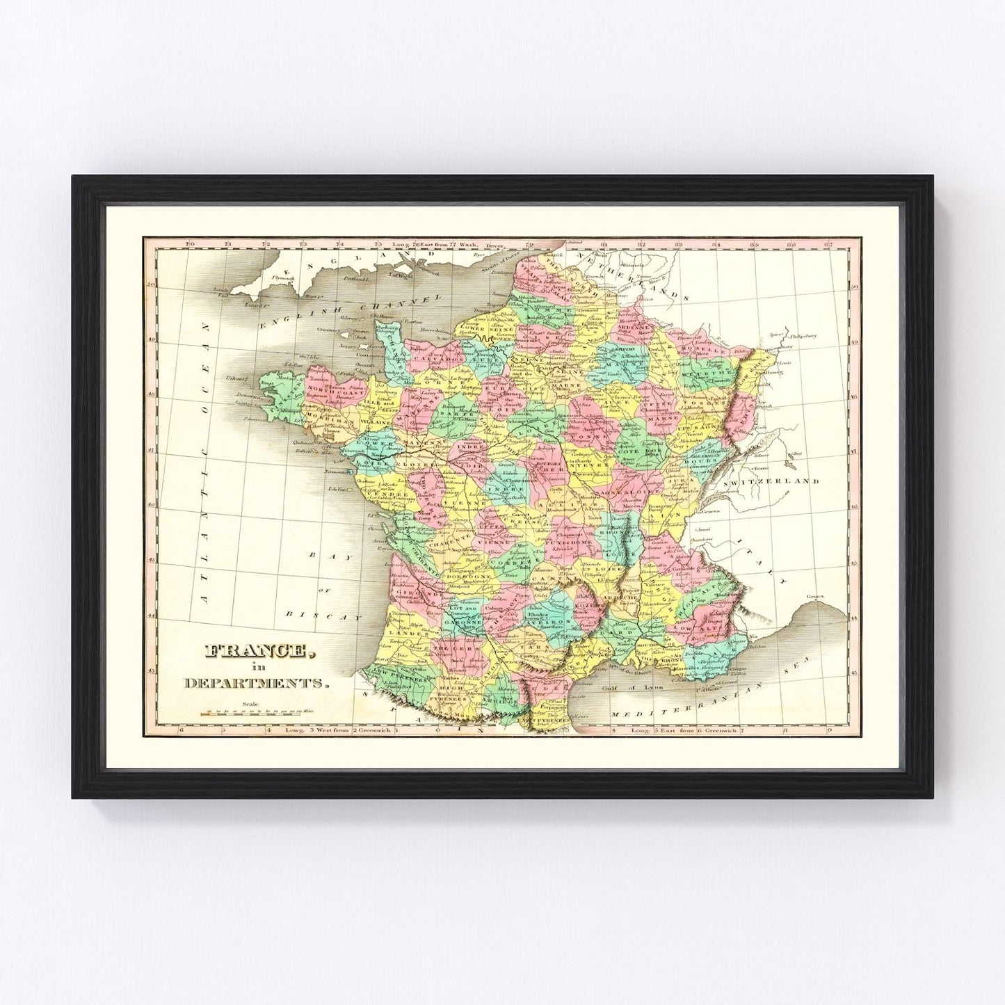 Vintage map of France organized by departments, 1831