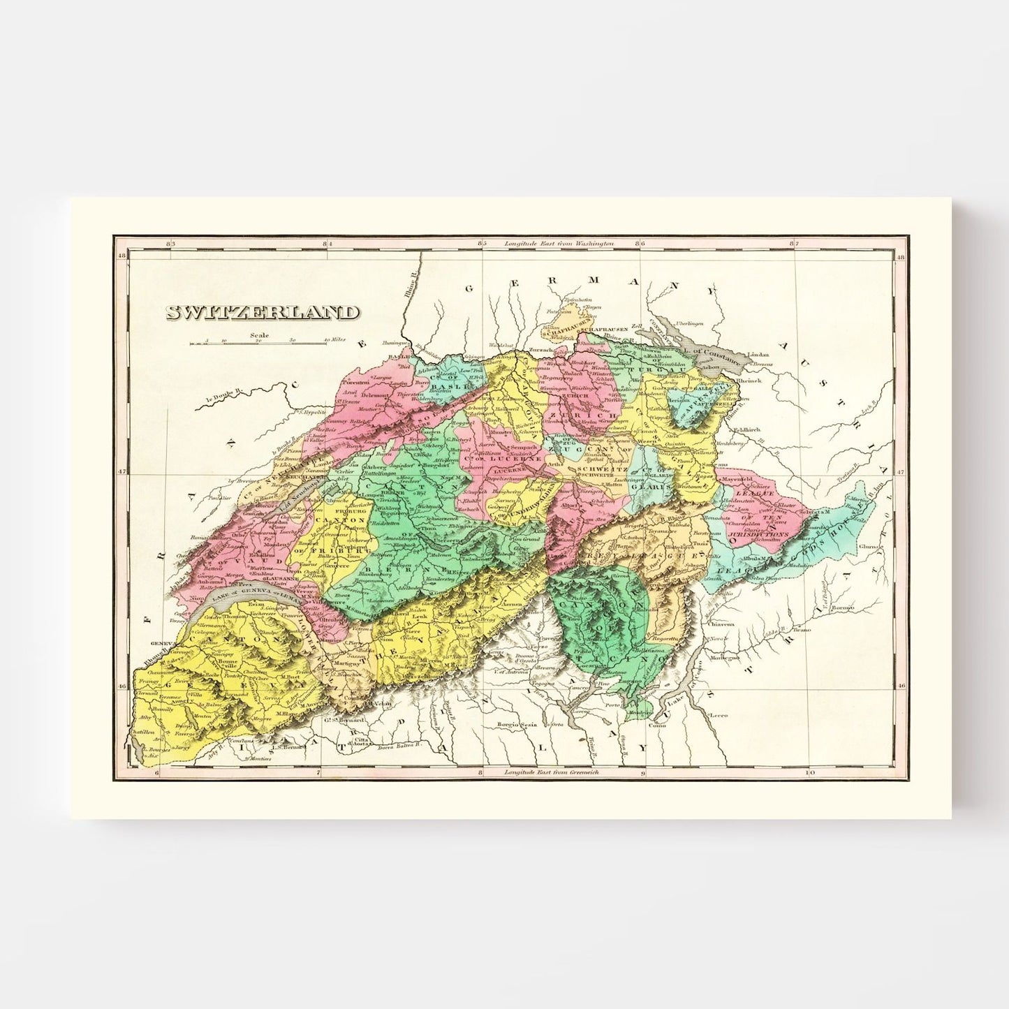Vintage Map of Switzerland, 1831