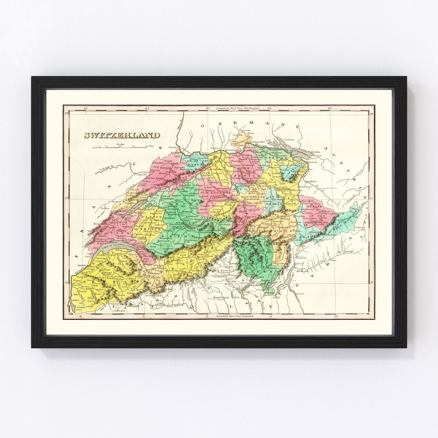Vintage map of Switzerland, 1831