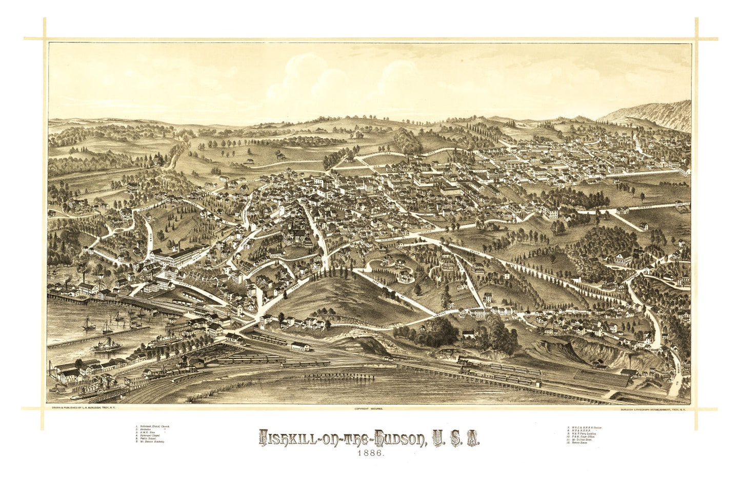 Vintage Map of Fishkill, New York, 1886