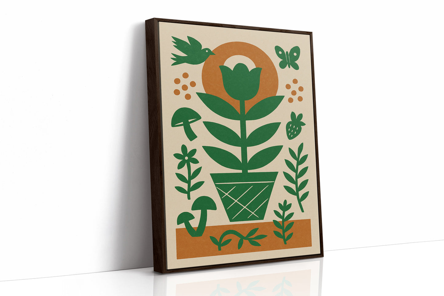 Folk Garden Wall Art - Bird, Butterfly and Tulip Print