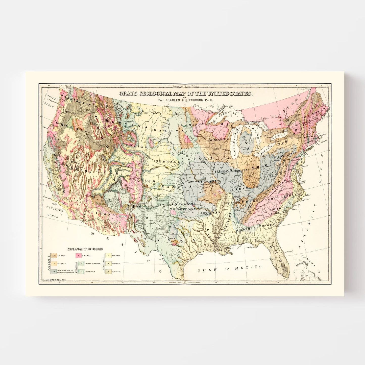 Vintage Geological Map of the United States, 1882