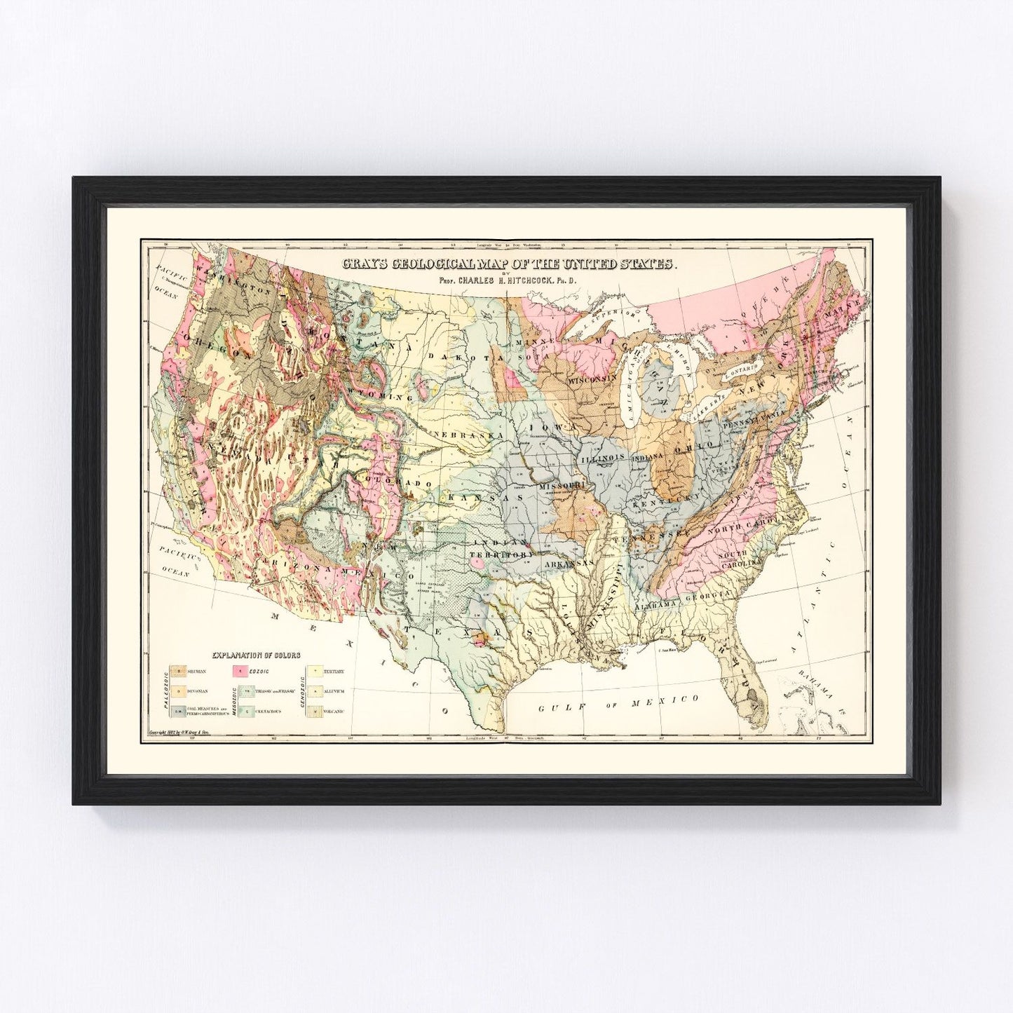 Geological map of the United States, 1882, digitally restored vintage print