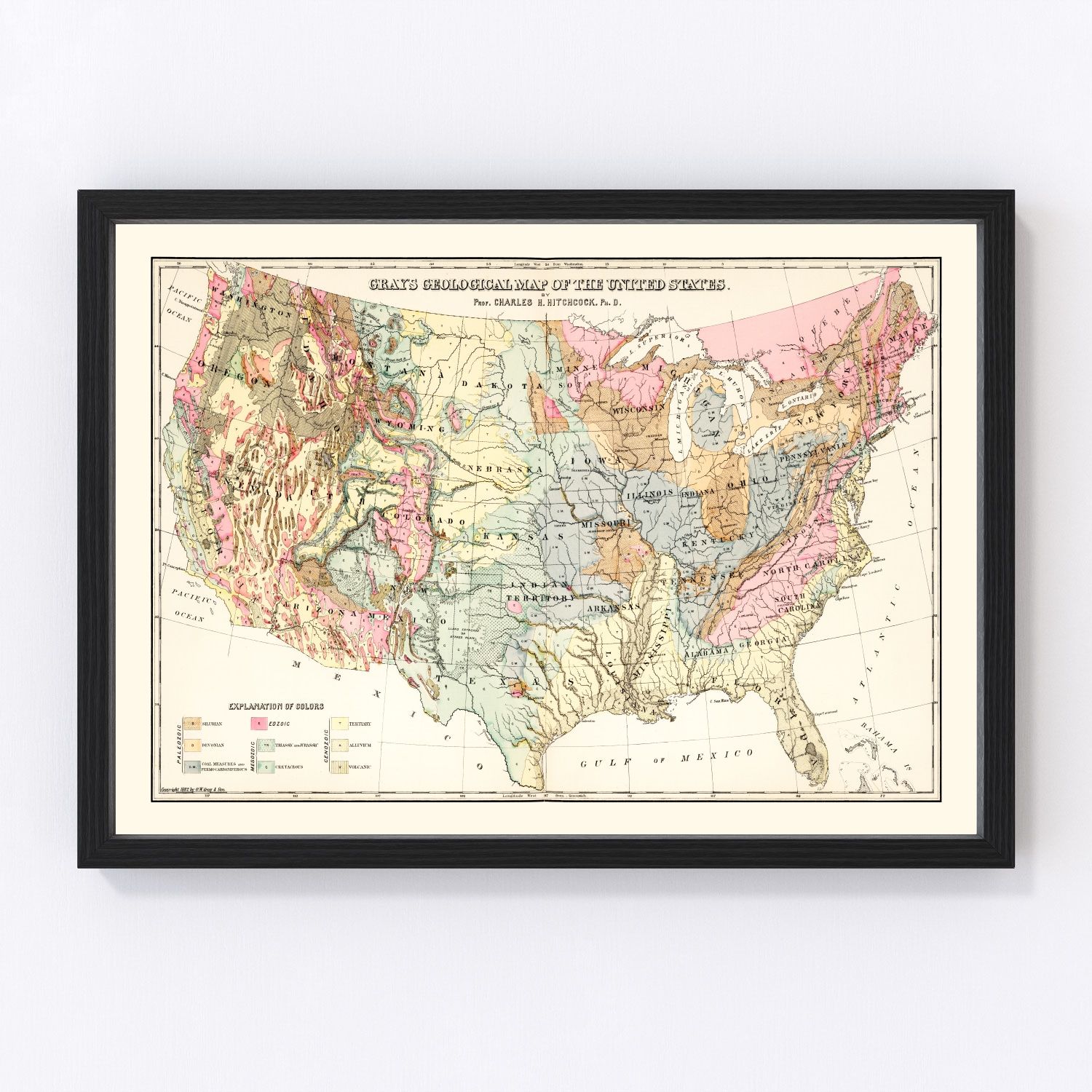 Geological map of the United States, 1882, digitally restored vintage print