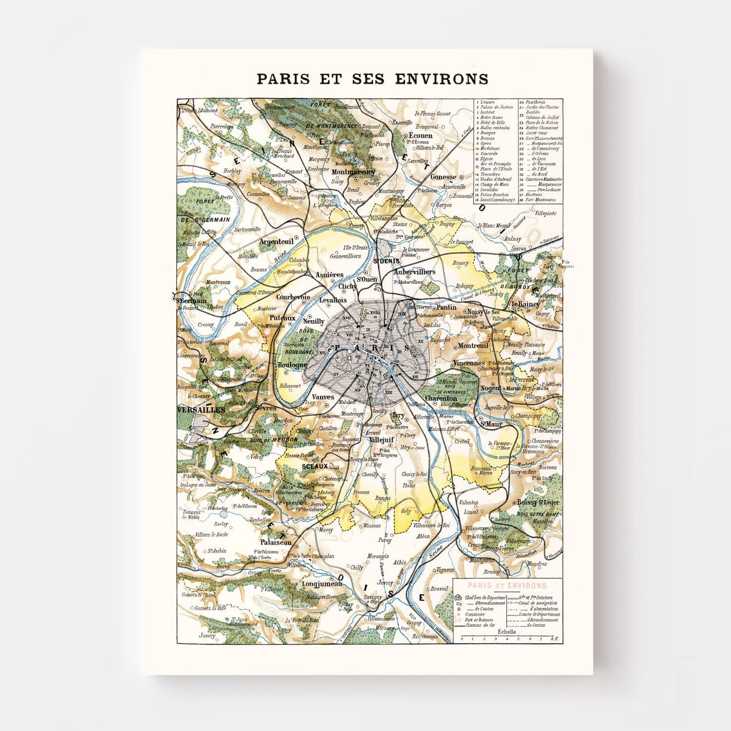 Vintage Map of Paris, France, 1900