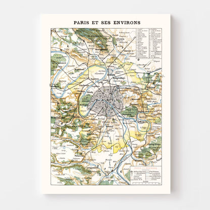 Vintage Map of Paris, France, 1900