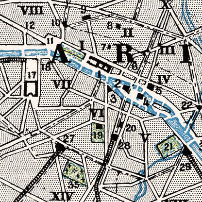 Vintage Map of Paris, France, 1900