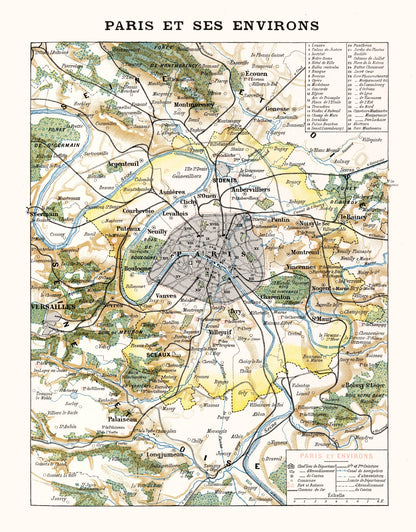 Vintage Map of Paris, France, 1900