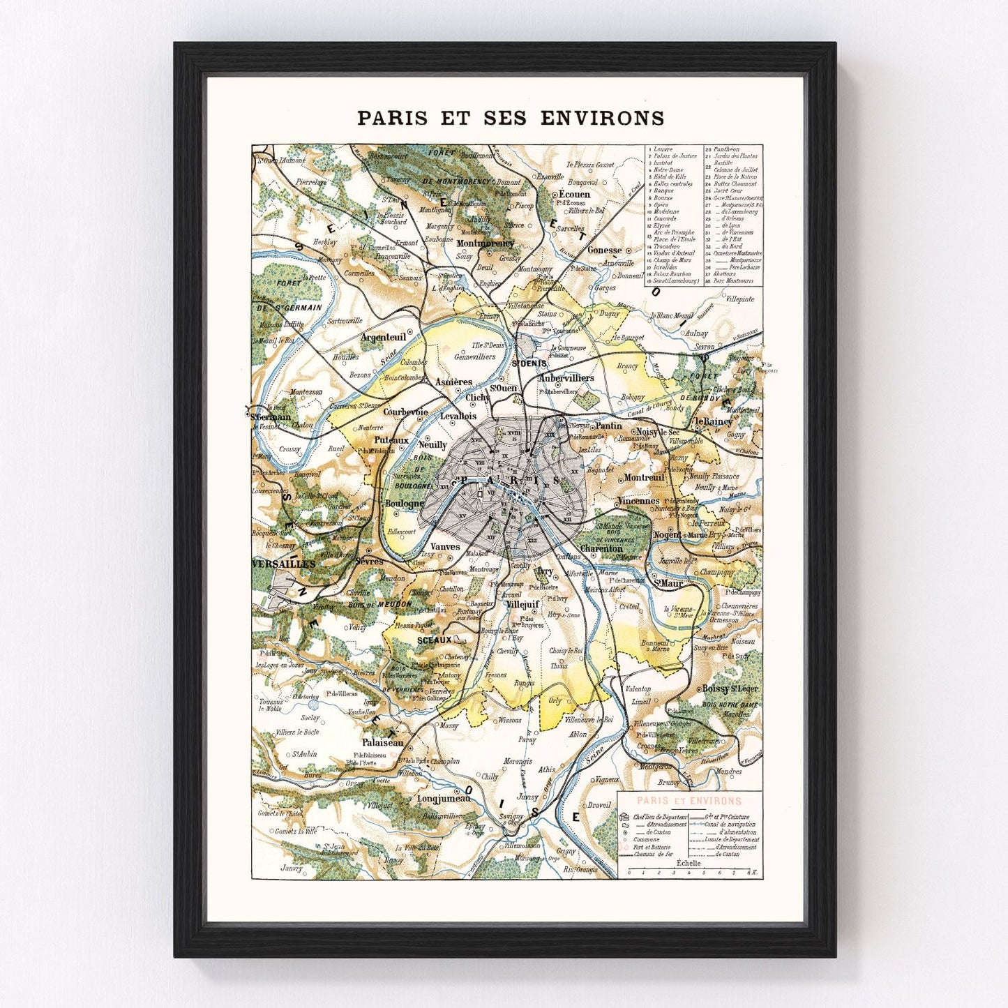 vintage map of Paris, France, 1900