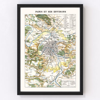 vintage map of Paris, France, 1900