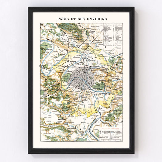 vintage map of Paris, France, 1900