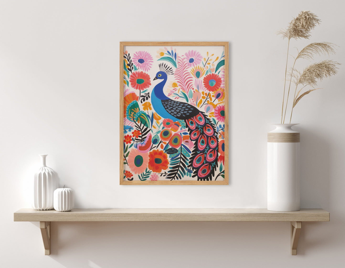 Boho Peacock and Botanicals Framed Wall Art