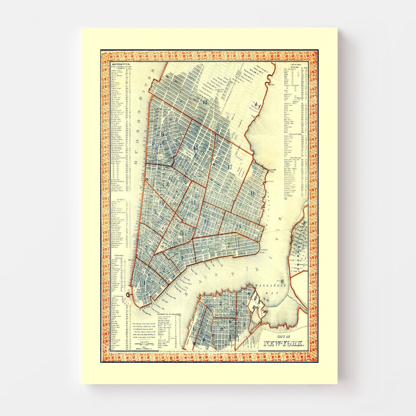 Vintage Map of New York City, New York, 1846