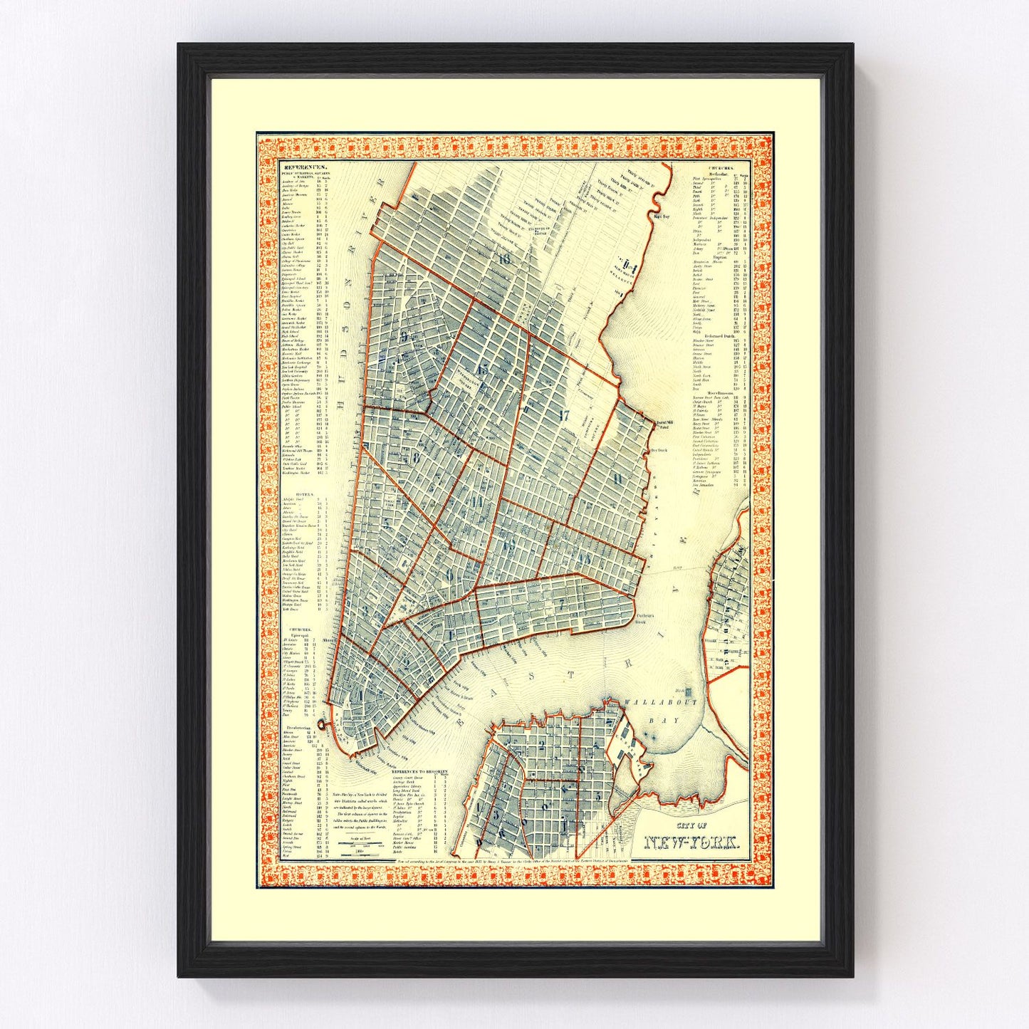 Vintage map of New York City, New York, 1846
