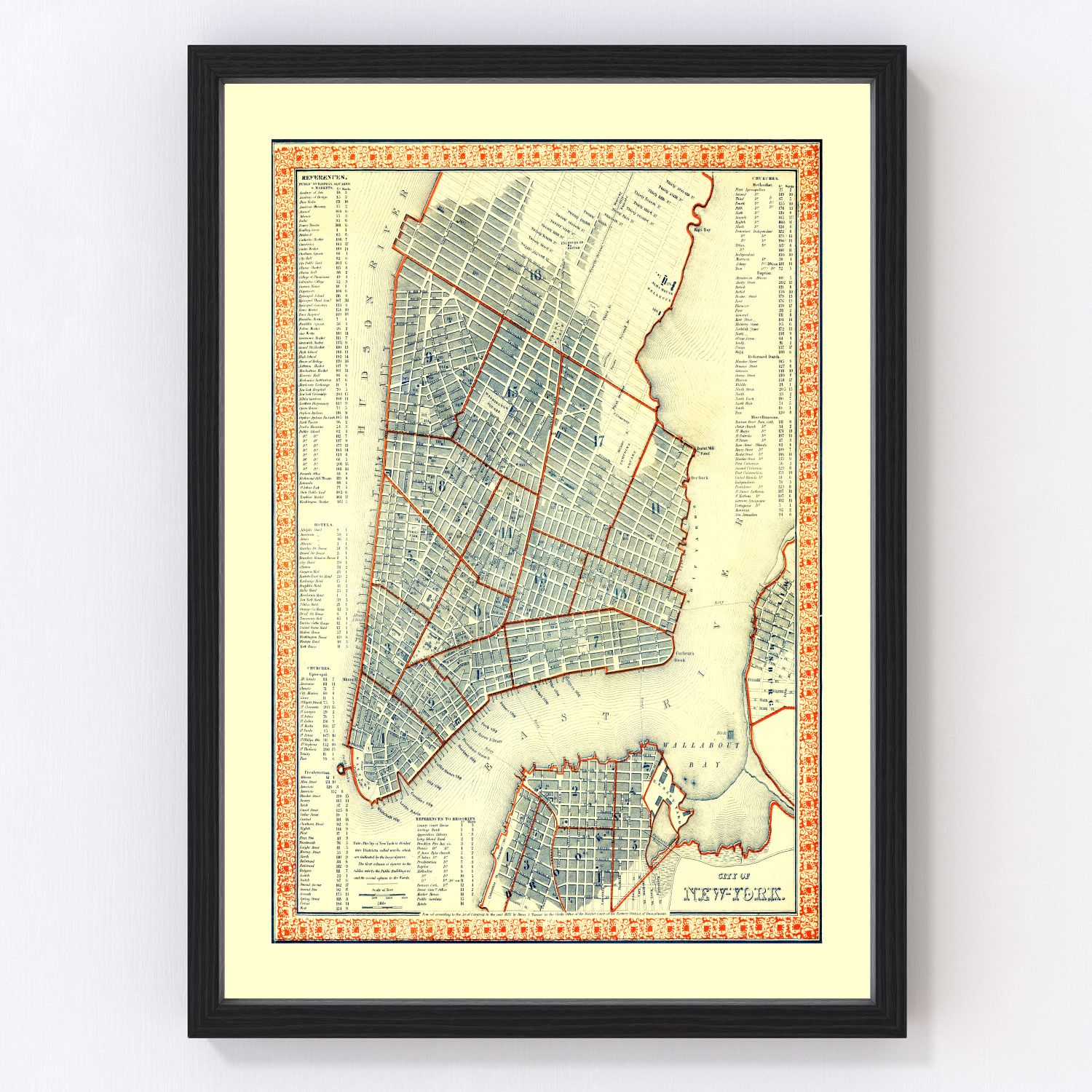 Vintage map of New York City, New York, 1846