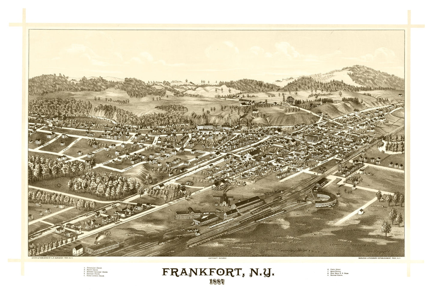 Vintage Map of Frankfort, New York, 1887