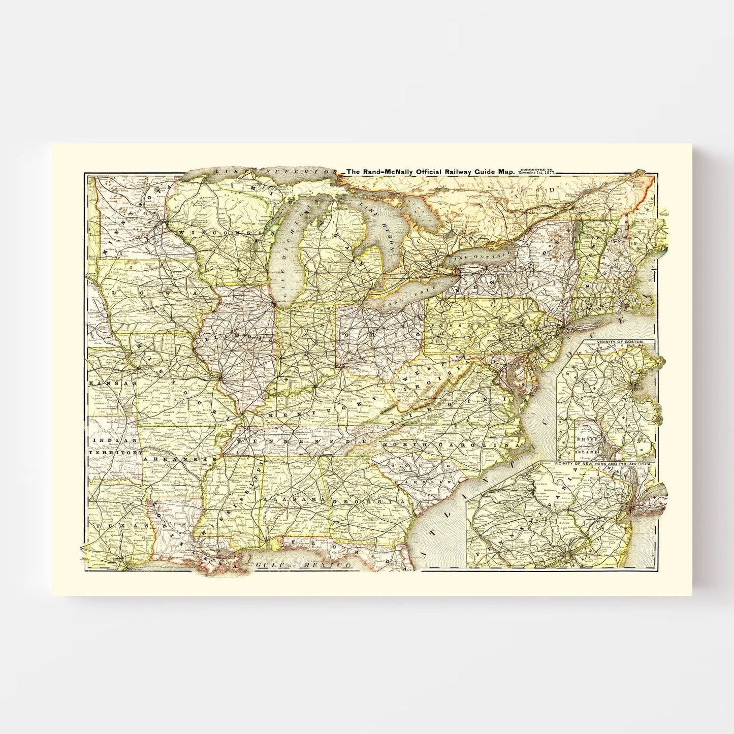 Vintage Railroad Map of the United States, 1877