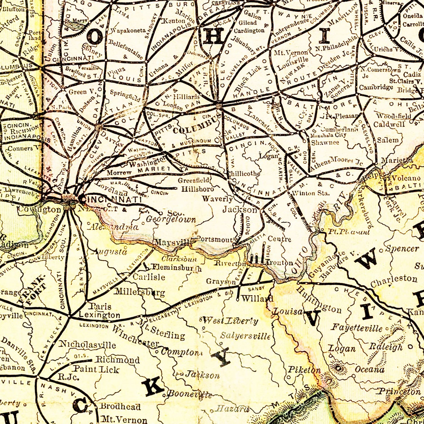 Vintage Railroad Map of the United States, 1877