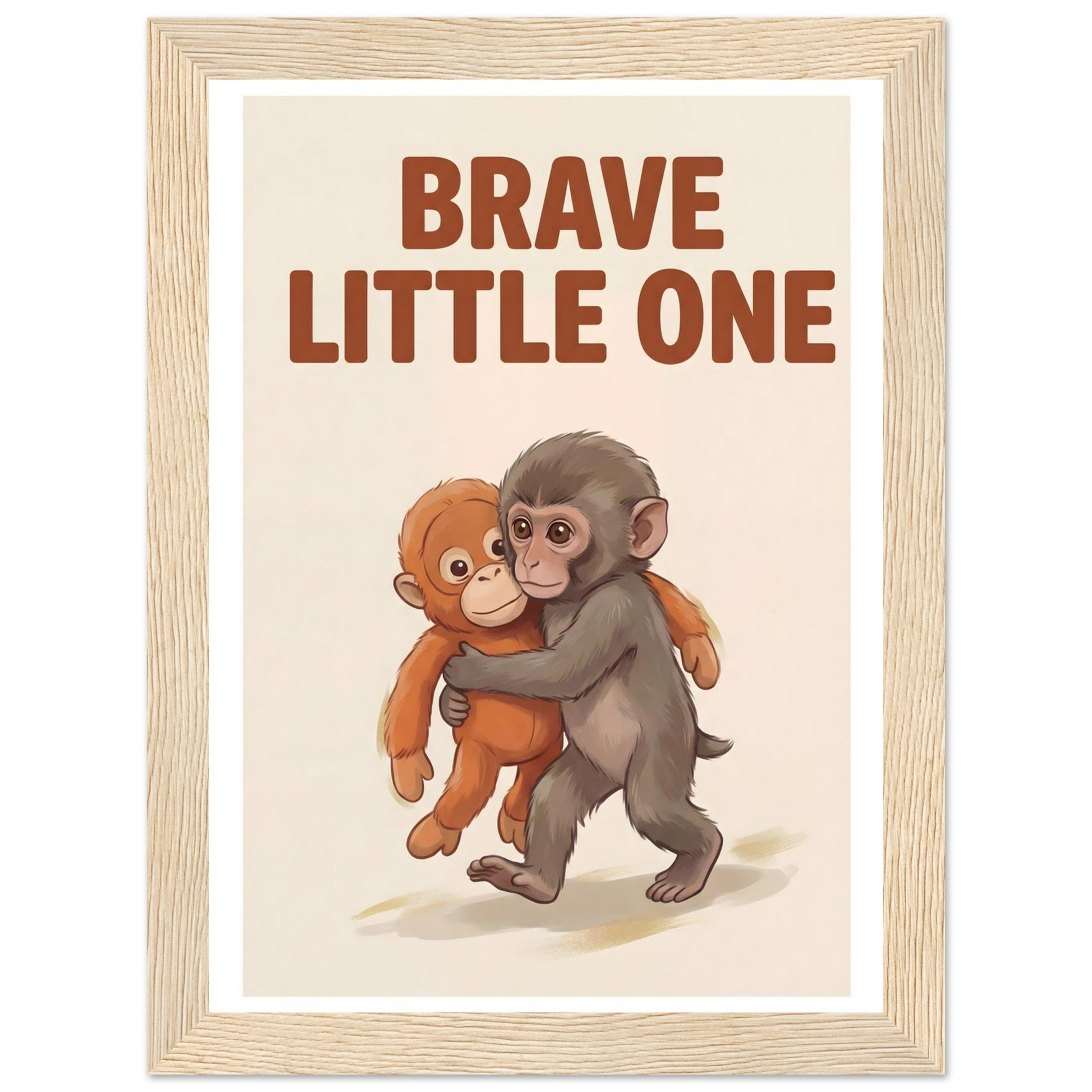 Brave Little One Monkey Poster - Bold Typography Framed Art - 13x18 cm / 5x7″ - Wood frame / Ready-to-hang - Sparkycare