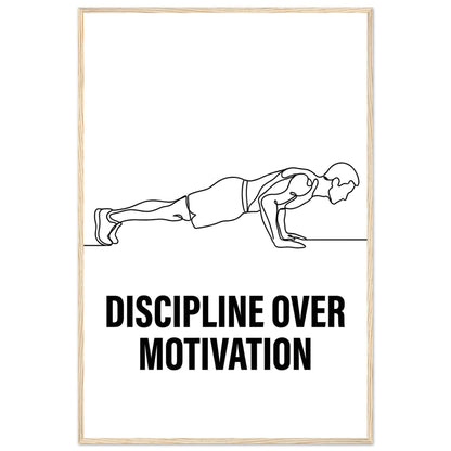 Discipline Over Motivation Poster - Framed Minimalist Line Art - 60x90 cm / 24x36″ - Wood frame / Ready-to-hang - Sparkycare