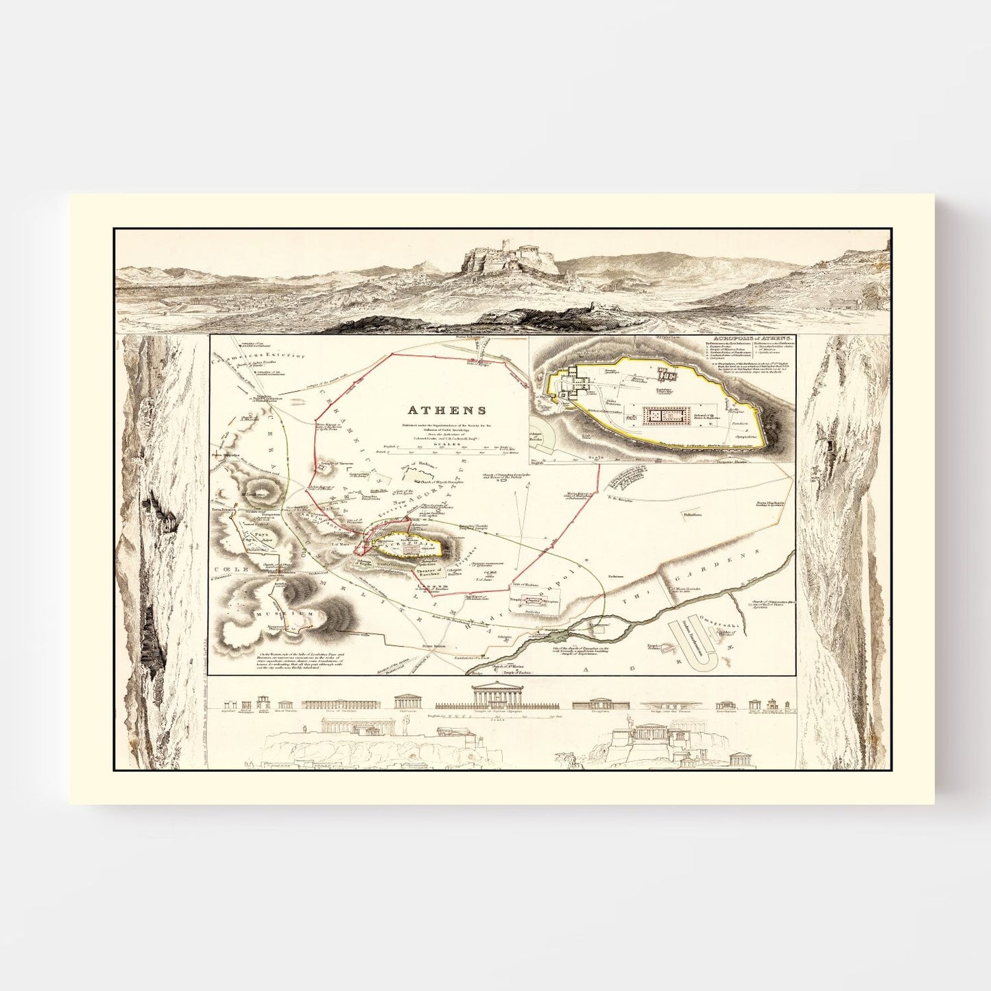 Vintage Map of Athens, Greece, 1832