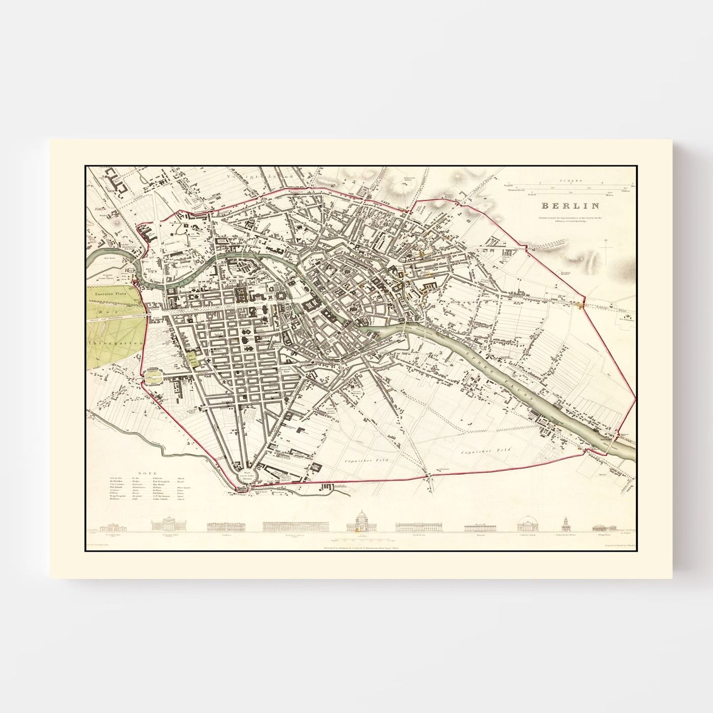 Vintage Map of Berlin, Germany, 1833
