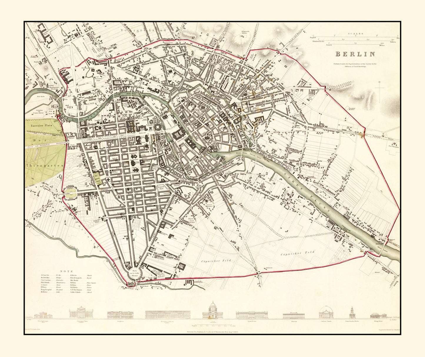 Vintage Map of Berlin, Germany, 1833