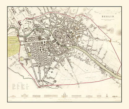 Vintage Map of Berlin, Germany, 1833