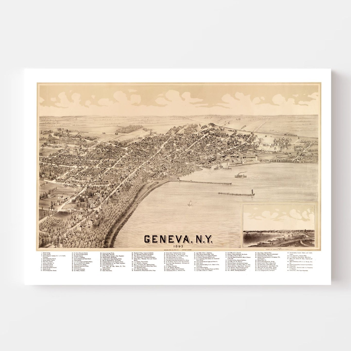 Vintage Map of Geneva, New York, 1893
