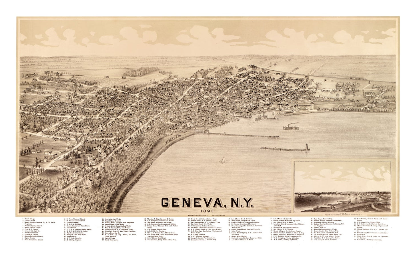 Vintage Map of Geneva, New York, 1893