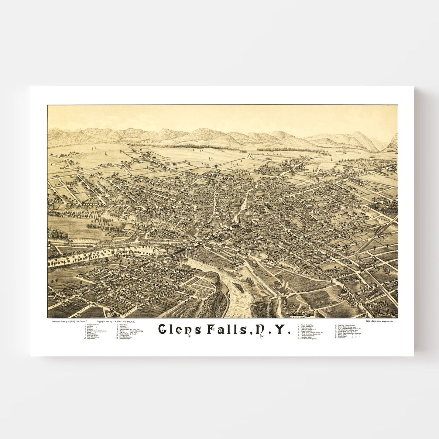 Vintage Map of Glens Falls, New York, 1884